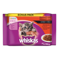 WHISKAS kapsičky pre mačky Junior mäsový výber (kura,hovädzie,jahňa,králik) v šťave 4x85g