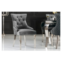 Estila Zámocká chesterfield stolička Eleanor v sivej farbe zo zamatu 97cm s klopadlom
