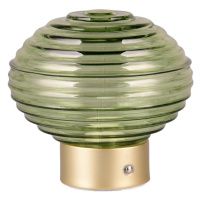 Stmievateľná LED stolová lampa v zelenej a zlatej farbe so skleneným tienidlom (výška 14,5 cm) E