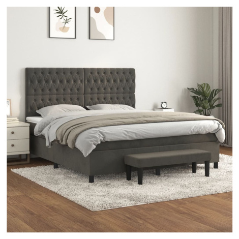 vidaXL Posteľný rám boxspring s matracom tmavosivý 180x200 cm zamat