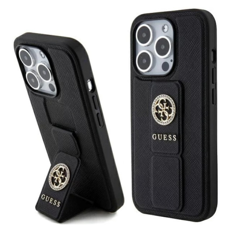 Kryt Guess GUHCP15LPGSSADK iPhone 15 Pro 6.1" black hardcase Grip Stand 4G Saffiano Strass (GUHC