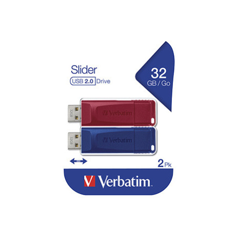 Verbatim USB flash disk, USB 2.0, 32GB, Slider, červený, modrý, 49327, USB A, s výsuvným konekto