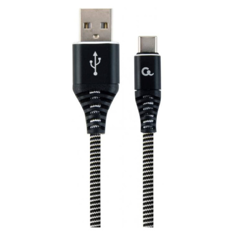 Kábel CABLEXPERT USB 2.0 AM na Type-C kábel (AM/CM), 2m, opletený, černo-biely, blister, PREMIUM