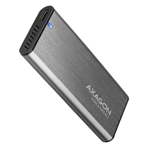 Axagon EEM2-SG2, USB-C 3.2 Gen 2 - M.2 NVMe a SATA SSD kovový RAW box, bez skrutiek, strieborný