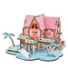 Dřevěné 3D puzzle Letní dům růžovo-modré