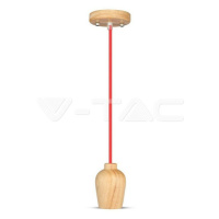 Závesné jednoduché svietidlo Wood E27 červený kábel  VT-7778 (V-TAC)