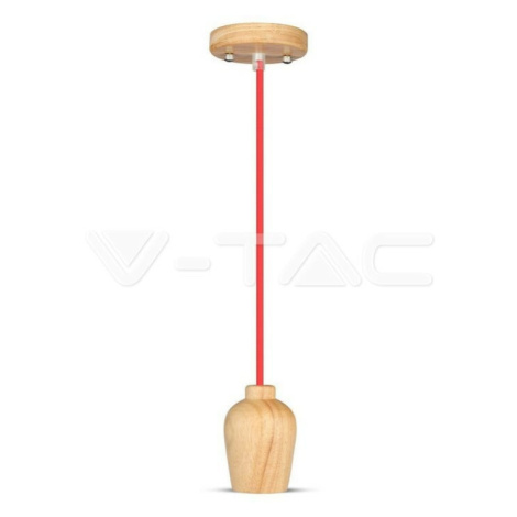 Závesné jednoduché svietidlo Wood E27 červený kábel  VT-7778 (V-TAC)