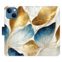 Flipové puzdro iSaprio - GoldBlue Leaves - iPhone 13 mini