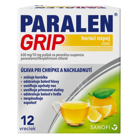 PARALEN GRIP horúci nápoj citrón 650mg/10mg 12 vreciek