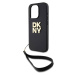 DKNY PU Leather Stack Logo Wrist Strap Zadný Kryt pre iPhone 15 Pro Black