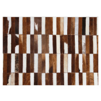 Luxusný kožený koberec, hnedá/biela, patchwork, 201x300, KOŽA TYP 5