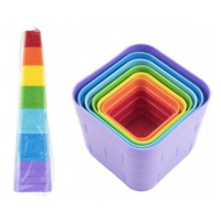 Kubus pyramída skladačka plast hranatá farebná 7ks v sáčku 12m +