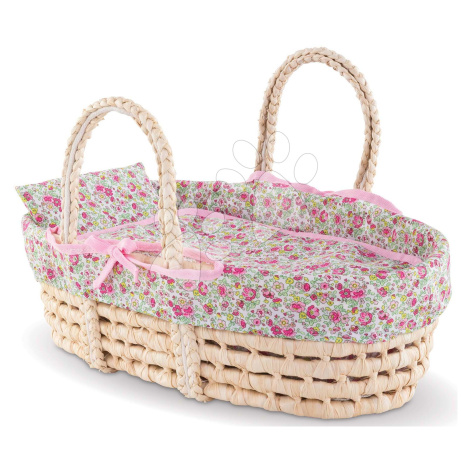 Prútený košík s prikrývkou a vankúšom Braided Basket Floral Corolle pre 36-42 cm bábiku