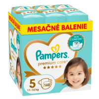 PAMPERS Plienky jednorázové Premium Care veľ. 5 (11-16 kg) - mesačné balenie 148 ks