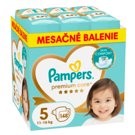 PAMPERS Plienky jednorázové Premium Care veľ. 5 (11-16 kg) - mesačné balenie 148 ks