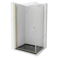 MEXEN/S - Pretória sprchovací kút 100x90, transparent, zlatá + sprchová vanička vrátane sifónu 8