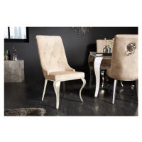 Estila Exkluzívna moderná jedálenská stolička Glamour so zamatovým béžovým čalúnením a strieborn