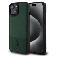 U.S. Polo PU Leather Mesh Pattern Double Horse Zadný Kryt pre iPhone 15 Green