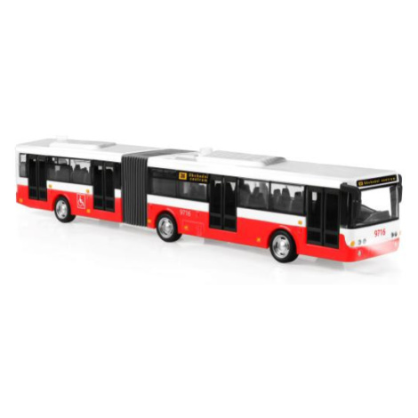 Kĺbový autobus ktorý hlási zastávky česky 36 cm červený