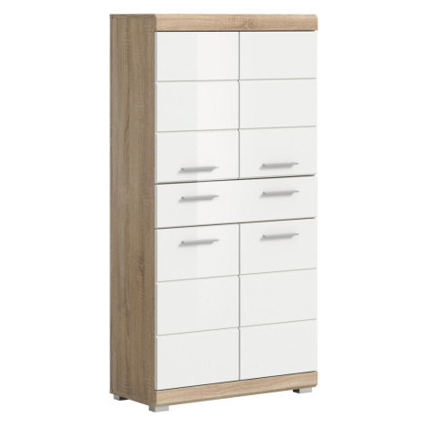 MID.YOU STREDNE VYSOKÁ SKRINKA, dub sonoma, biela s vysokým leskom, 74/141/31 cm