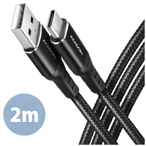 AXAGON BUCM-AM20AB cable USB-C  <-> USB-A, 2m, USB 2.0, 3A, ALU, braid, Black