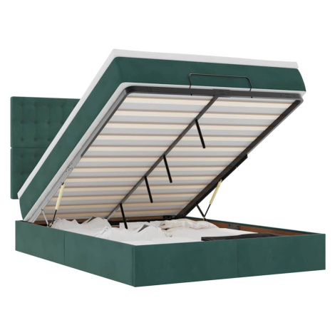 vidaXL Osmanská posteľ s matracmi Tmavo zelená 140x200cm Zamat