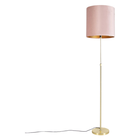 Stojacia lampa zlatá / mosadz s velúrovým odtieňom ružová 40/40 cm - Parte QAZQA