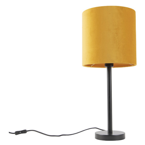 Stolná lampa Art Deco čierna so žltým tienidlom 25 cm - Simplo