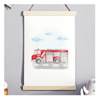 Detský plagát s motívom hasičského auta do detskej izby