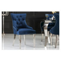 Estila Zámocká chesterfield stolička Eleanor v modrej farbe zo zamatu 97cm