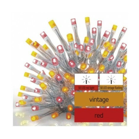 Standard LED spojovacia reťaz pulzujúca – cencúle, 2,5 m, vonkajšia, červená/vintage (EMOS