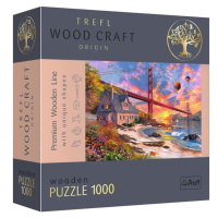 Trefl Drevené puzzle 1000 - Západ slnka nad mostom Golden Gate