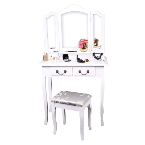 Toaletný stolík s taburetom, biela/strieborná, REGINA NEW Tempo Kondela