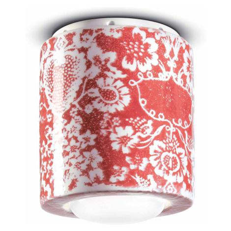 PI stropné svietidlo, kvetinový vzor, Ø 12,5 cm červená/biela Ferro Luce