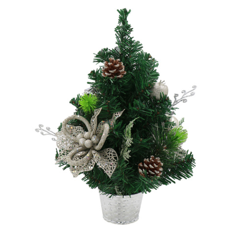Vianočný stromček s ozdobami, zelený so strieborným kvetináčom, 40 cm, CHRISY Tempo Kondela