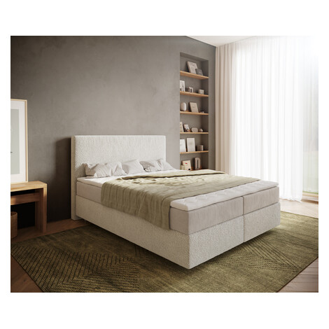 DELIFE Boxspring posteľ Dream-Well 160×200 cm bouclé krémovo biela s vreckovou pružinovou matrac