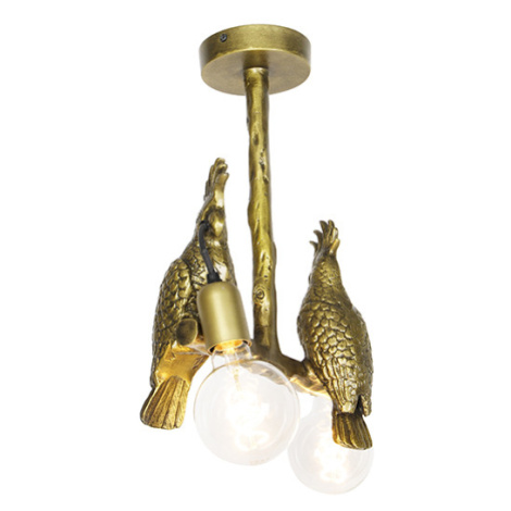 Vintage mosadzné stropné svietidlo 2-svetlo - Papegoje QAZQA