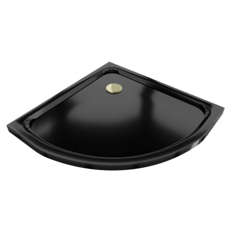 MEXEN/S - Flat sprchová vanička štvrťkruhová slim 70 x 70, černá + zlatý sifón 41707070G