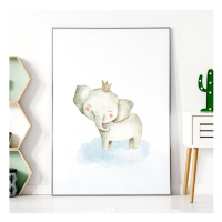 Biely plagát na stenu s motívom slona pre deti