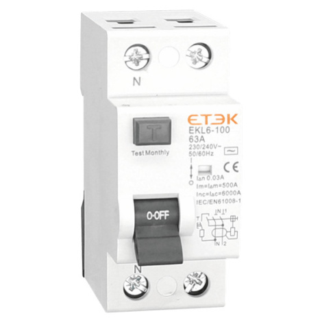 Prúdový chránič 1P+N 40A 6KA 30mA typ AC EKL6-100 (ETEK)