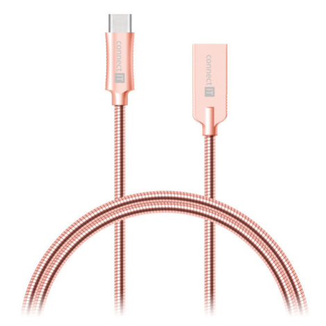 CONNECT IT Wirez Steel Knight USB-C (Type C) - USB-A, metallic rose-gold, 2,1 A, 1 m