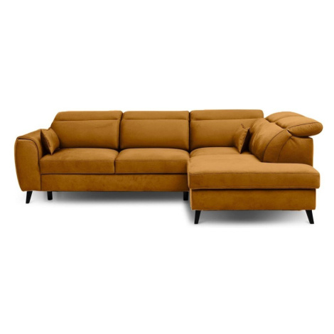 Žltá zamatová rozkladacia/s úložným priestorom rohová pohovka (pravý roh/do L) Noble – ELTAP