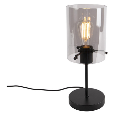 Dizajnová stolná lampa čierna s dymovým sklom na štandarde - Dome QAZQA
