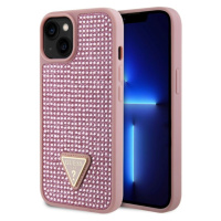 Guess Rhinestones Triangle Metal Logo Kryt pre iPhone 15 Pink