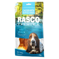 Pochúťka Rasco Premium byvolia koža obalená kuracím mäsom, uzol 15cm 80g