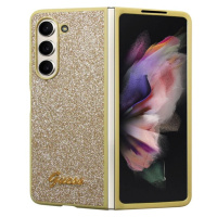 Guess PC/TPU Glitter Flakes Metal Logo Zadný Kryt pre Samsung Galaxy Z Fold 5 Gold