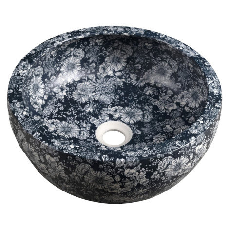 Keramické umývadlo PRIORI na dosku, Ø 41 cm, modré kvety PI038 Sapho