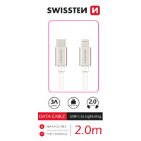 SWISSTEN DÁTOVÝ KÁBEL TEXTILE USB-C / LIGHTNING 2,0 M STRIEBORNÝ