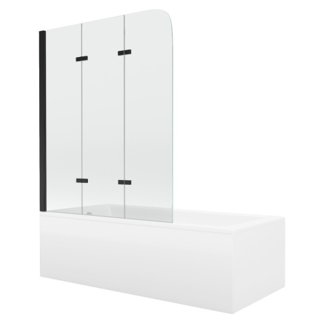 MEXEN/S - Cubik obdĺžniková vaňa 160 x 70 cm s panelom + vaňová zástena 120 cm, transparent, čie