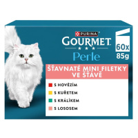 Gourmet Perle kapsičky pre mačky hovädzie, kura, králik, losos v šťave 60x85 g